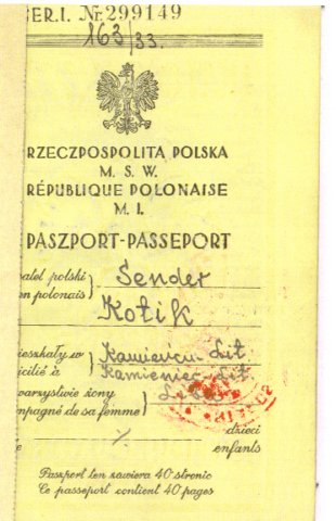 Sender Kotik's passport, to Palestine (1934)