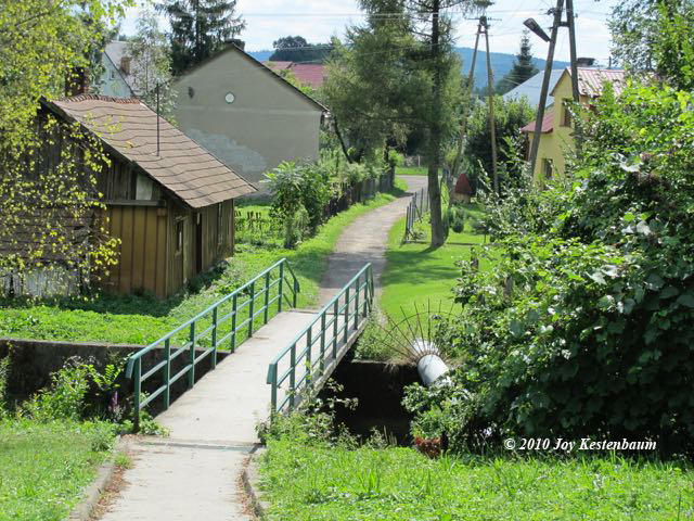 View in
Krzywcza with walkway and wooden houses