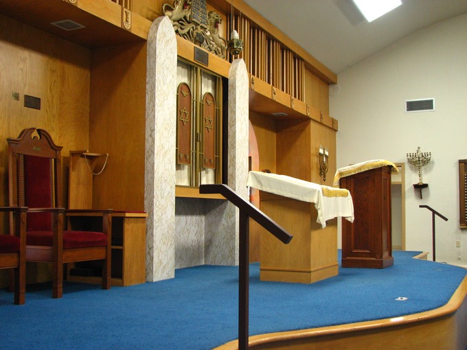 Bimah, toward the gym, community room in earlier days