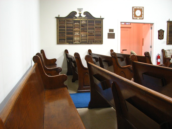 Pews, toward front door of shul