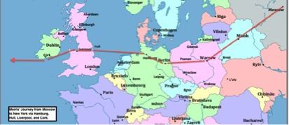 Map of Journey from Moscow to New York