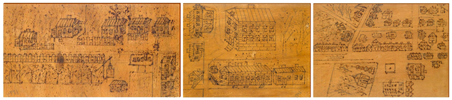 Trashkun street diagrams carved in wood