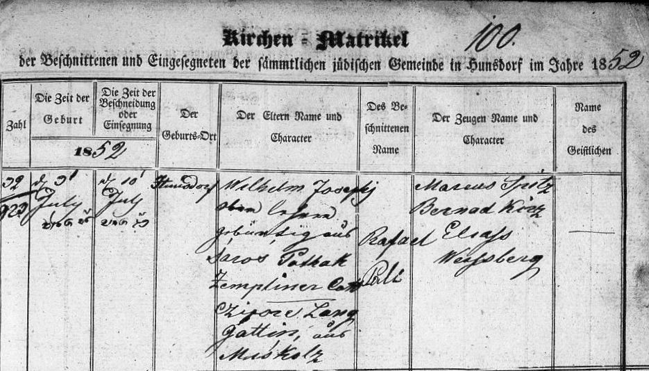Joseffy Birth Record